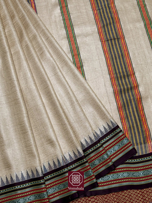 Natural / Brown Karvati Kinar Tussar Silk Vidarbha Saree