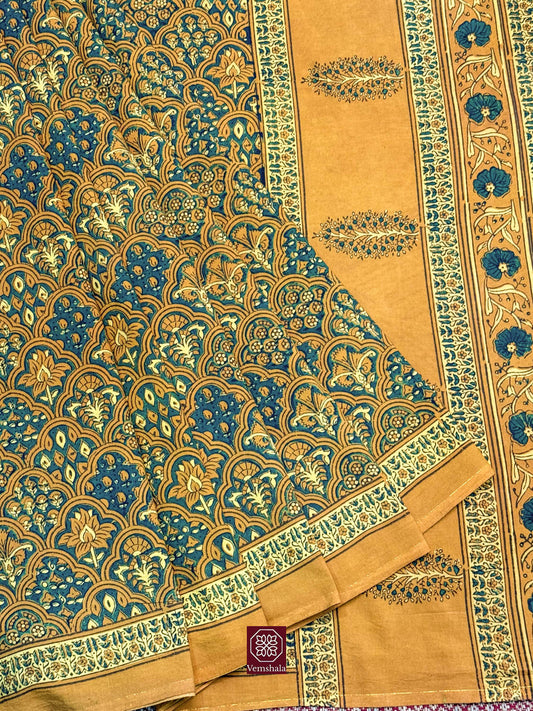 Turmeric / Indigo Ajrakh Cotton Saree