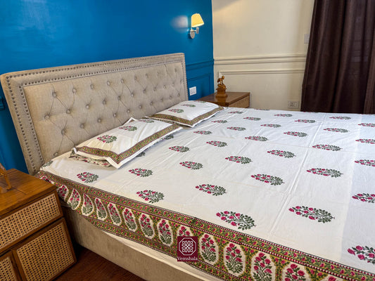 Sanganeri Mughal hand Block Print Cotton Bedsheet