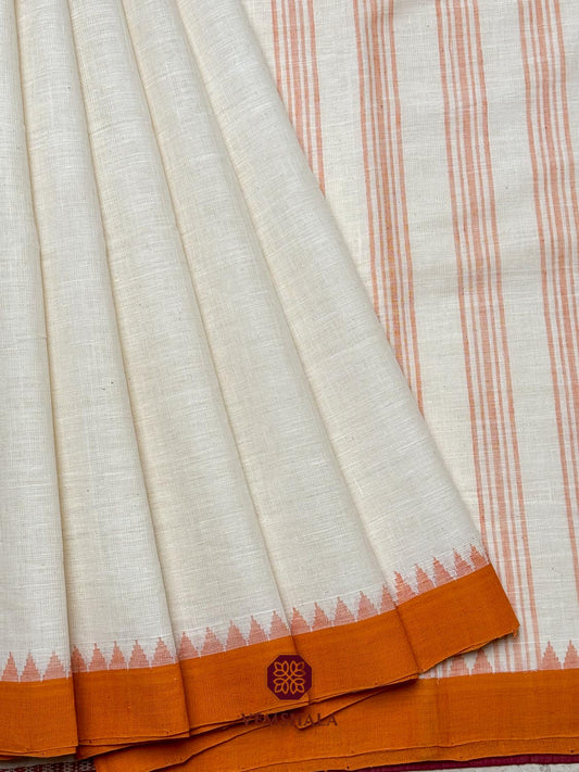 Ecru / Rust Brown Ponduru Kh Cotton Saree