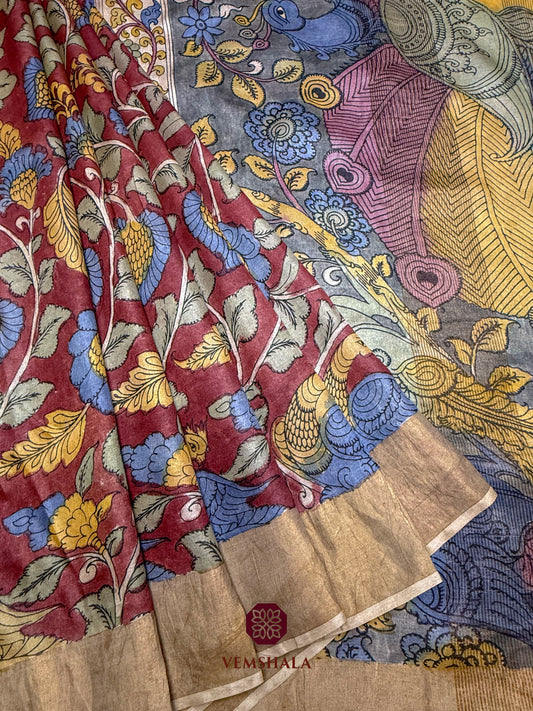 Pen Kalamkari Tussar Silk Saree : Sahana