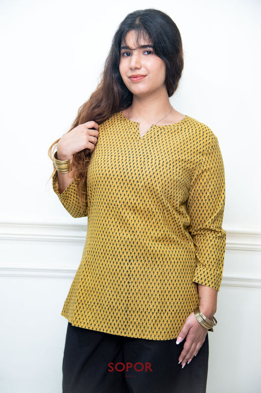 Ambi : Mustard Ajrakh Short Kurti