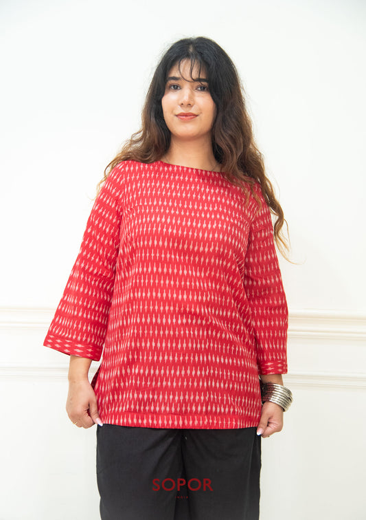 Aarini: Red Ikkat Short Kurti