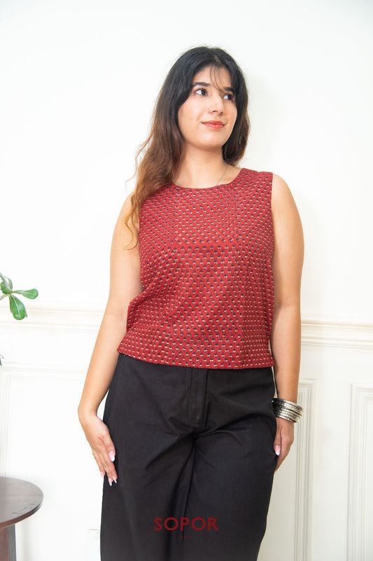 Rubia : Red Ajrakh Boxy Top