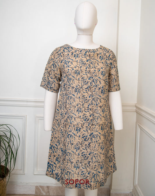 Beige / Multi Pedana Kalamkari / Ponduru Cotton Dress