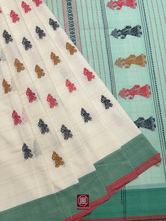 Ecru / Grey / Pink Gollabhama Cotton Saree - Baagh