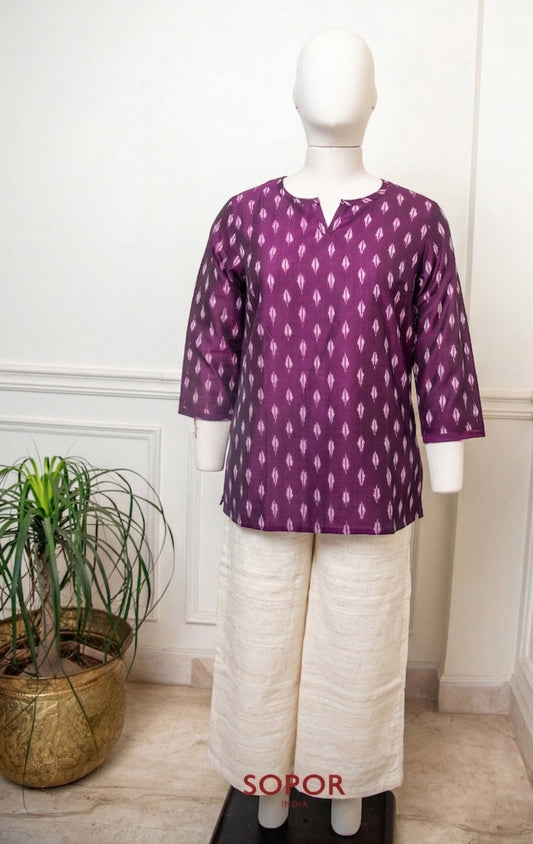 Magenta Purple Ikkat Short Kurta