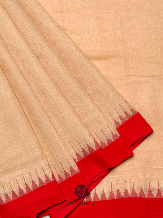 Ecru / Red / Blue Ponduru Cotton Saree