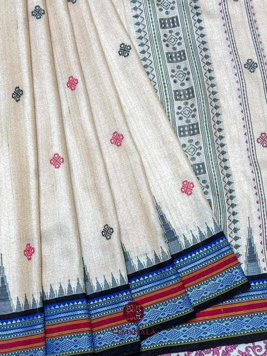 Red / Blue Jala Karvati Kinar Tussar Silk Saree