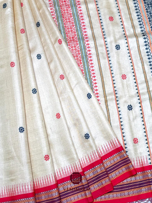 Blue / Red Jala Karvati Kinar Tussar Silk Saree