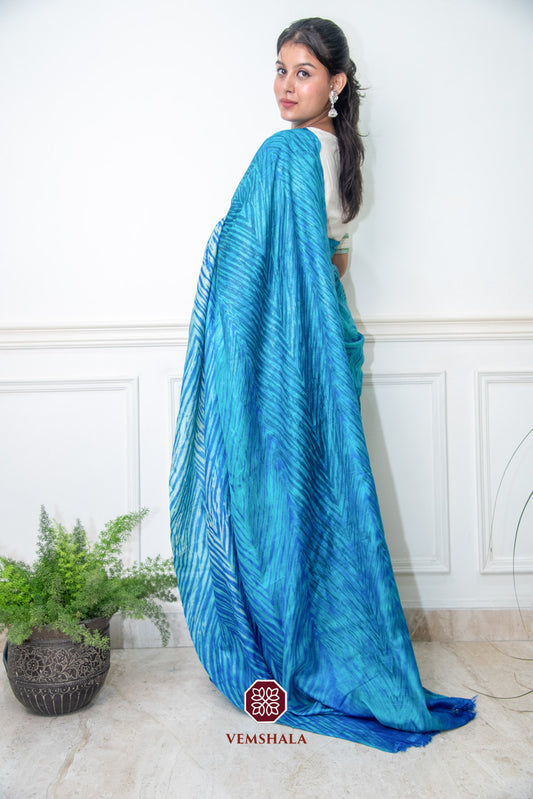 Aquamarine Shibori Leheriya Tussar Silk Saree : Ambariya