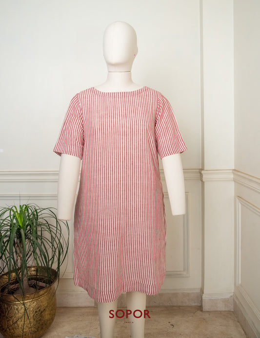 Red & White Stripes Kala Cotton Dress