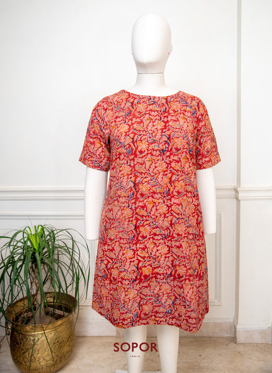 Red Pedana Kalamkari / Ponduru Cotton Dress