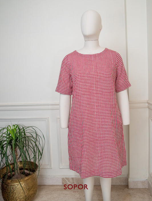 Red & White Checks Kala Cotton Dress
