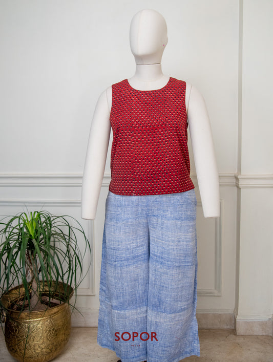 Red Ajrakh Sleeveless Top