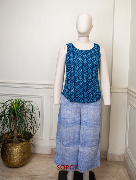 Indigo Block Print Sleeveless Top