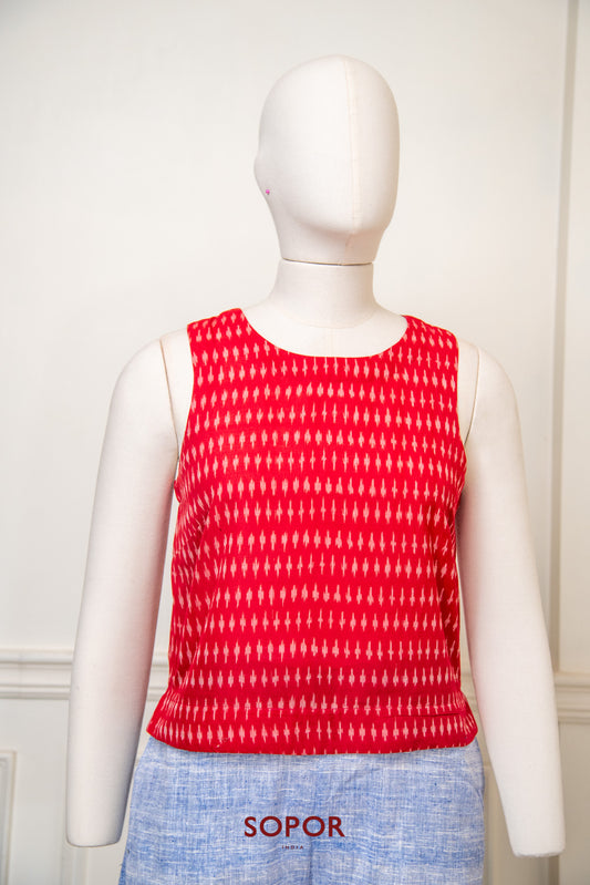 Red Ikkat Sleeveless Top