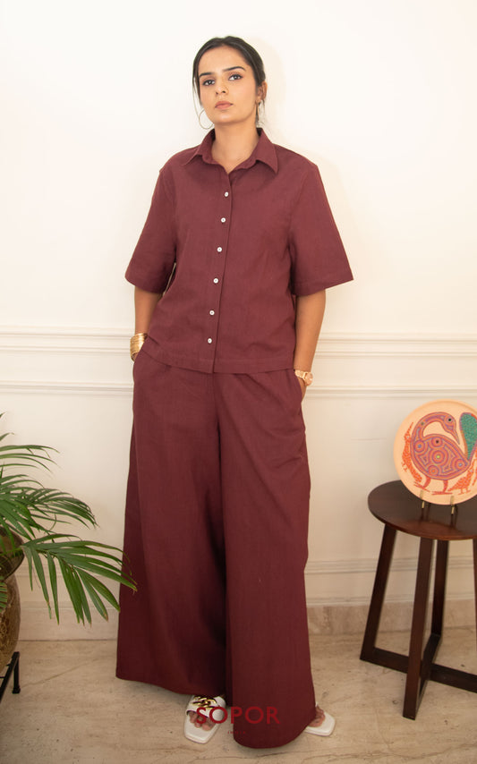 Claret : Burgundy Handloom Cotton Co-Ord Set