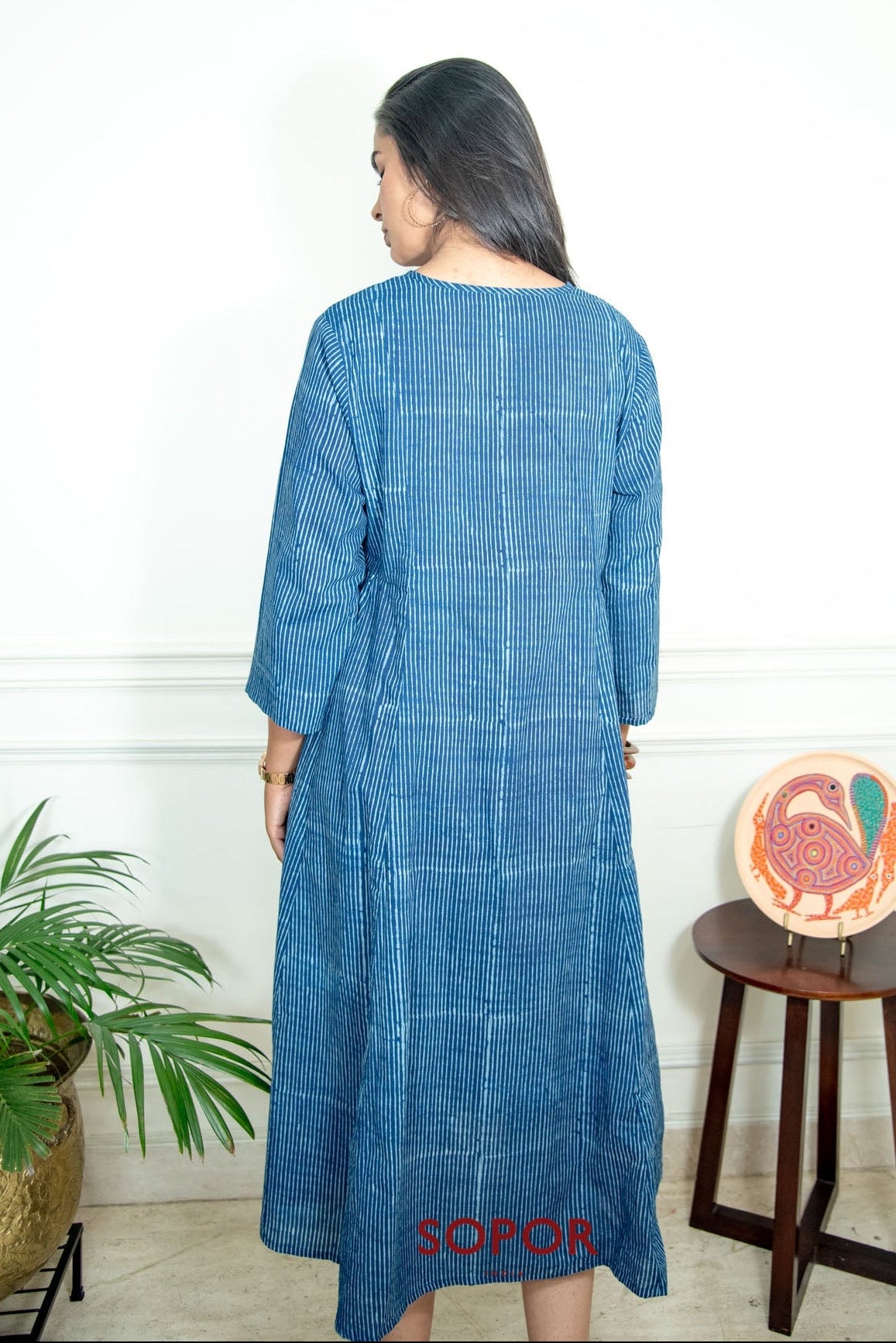 Akola Indigo Dress, Dabu Hand Block Print Dress, Kurta