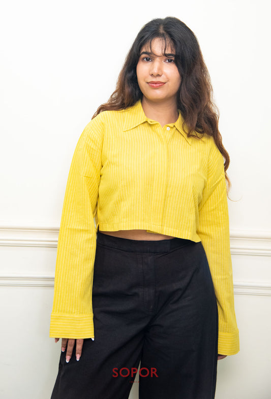 Ushasi: Yellow Kotpad Handloom Cotton Crop Shirt