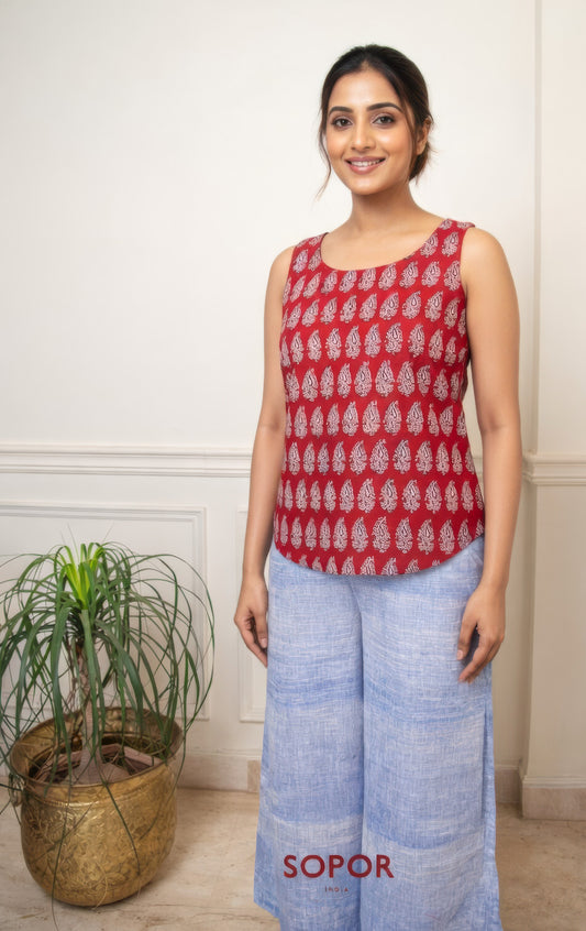 Red Bagh Print Sleeveless Top